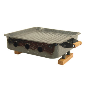 Brasero de mesa premium enlozado con base de madera