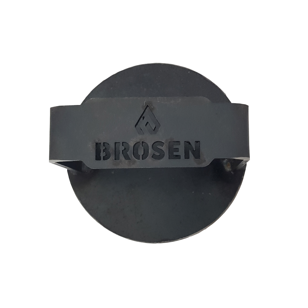 Smasher para hamburguesas Brosen de 11 cm, vista superior con el logo calado