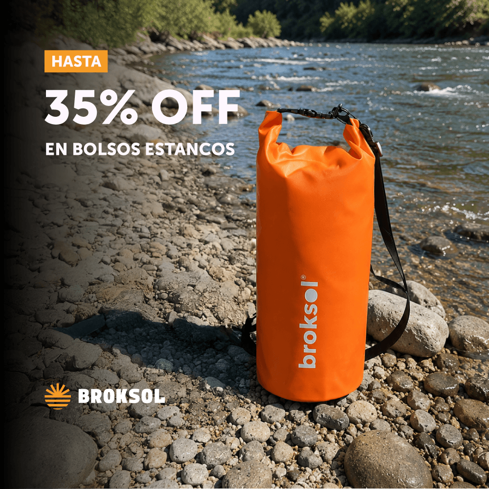 Banner promocional: 35% de descuento en bolsos estancos impermeables Broksol