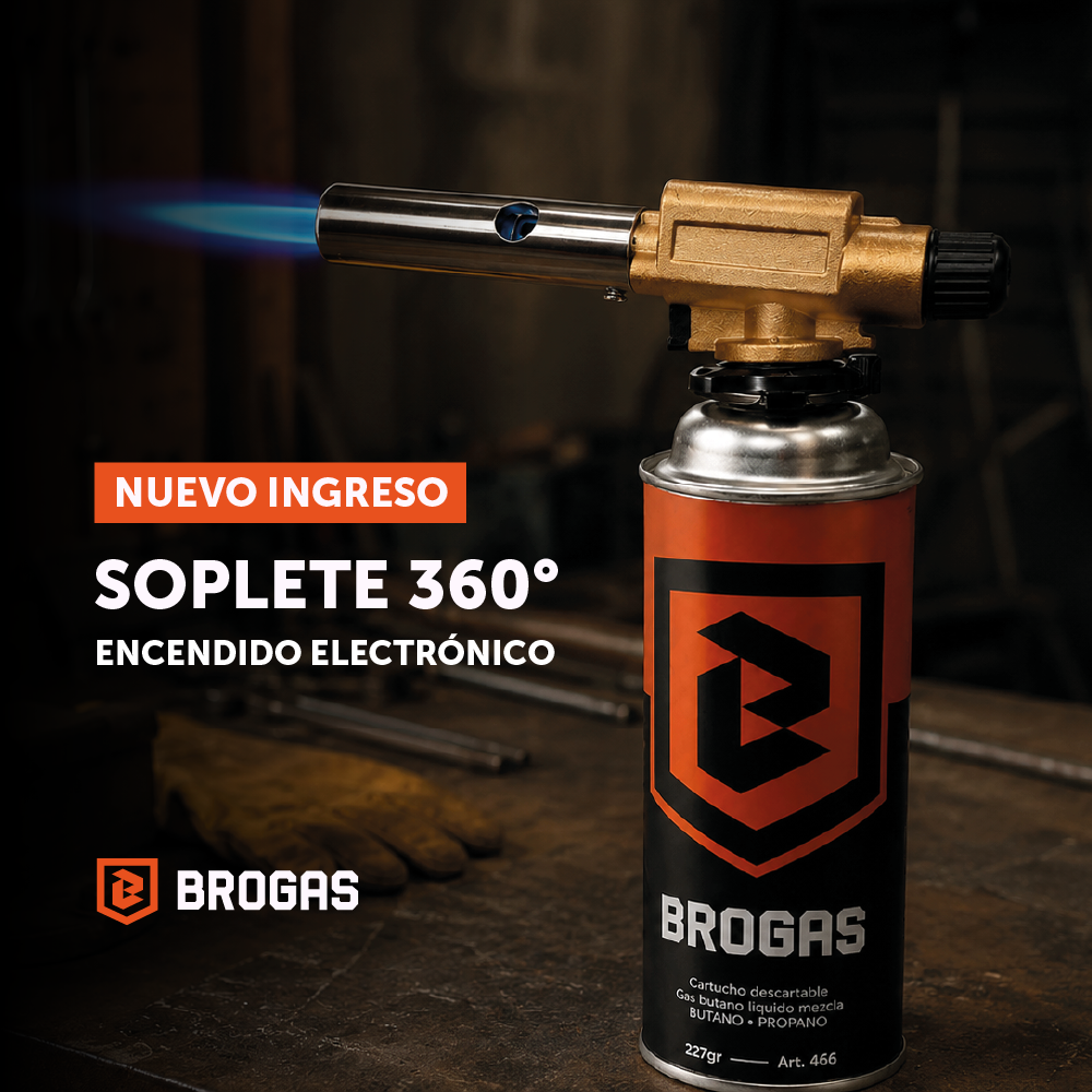 Banner de nuevo producto: Soplete flambeador Brogas con encendido electrónico y giro de 360 grados